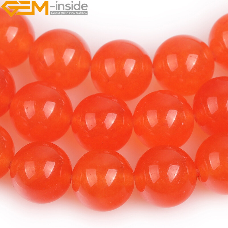 Smooth & Faceted Orange Jade Gemstone Round Beads For Jewelry Making Strand 15″