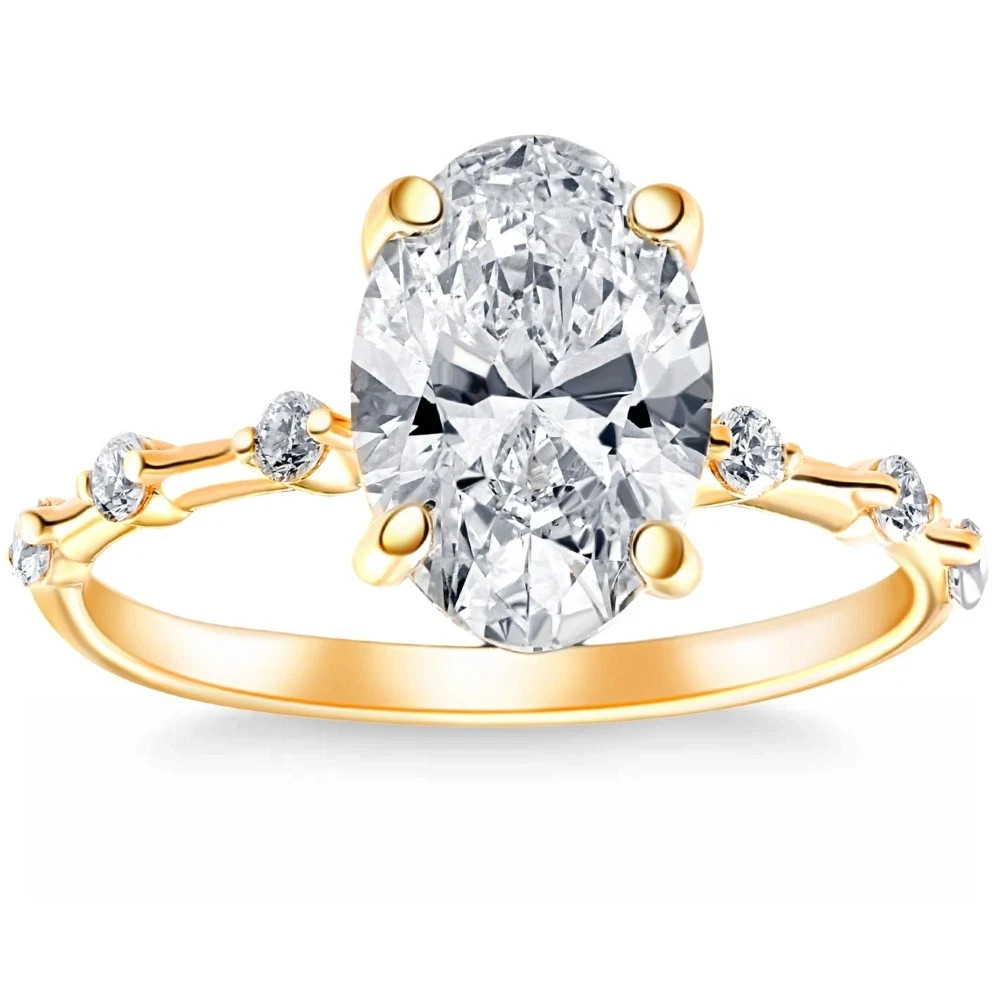 2.75 Ct Oval Cut Natural Lab Grown Diamond Wedding Ring 14K Yellow Gold Sz 7