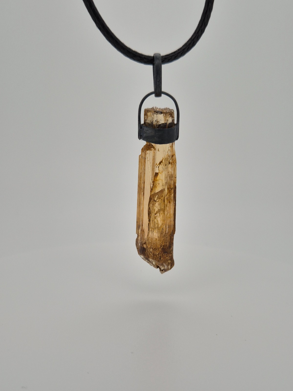 Imperial Topaz Pendant Unisex Unique Shape Black Silver Father’s Day Gift Gem