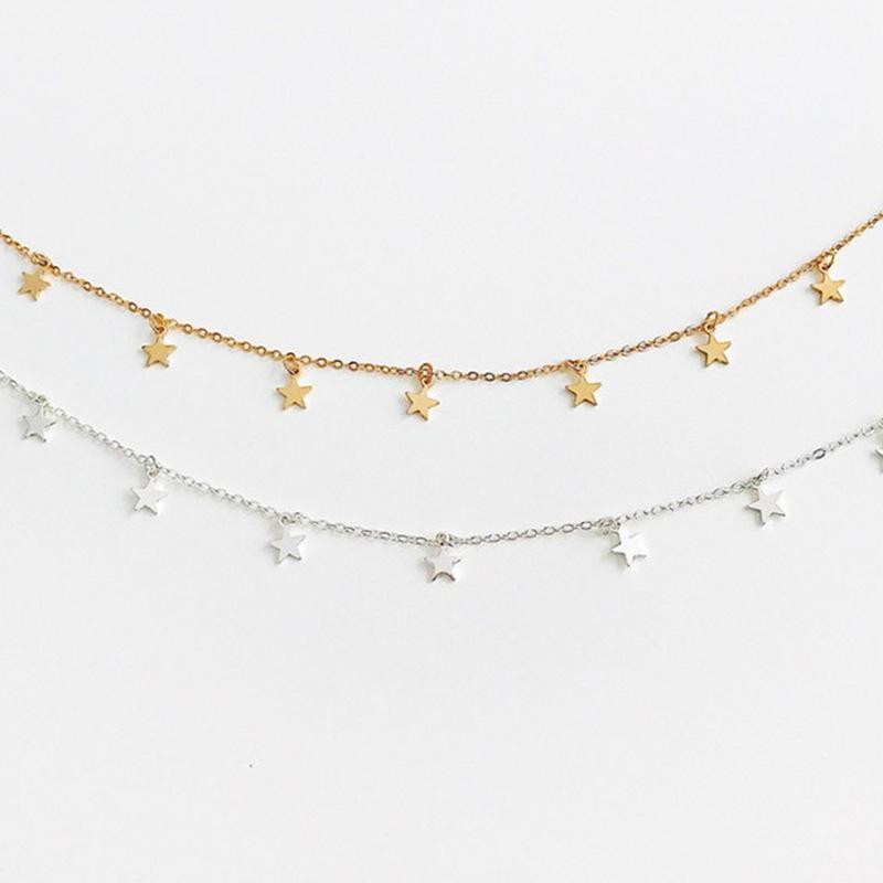 Star Charm Choker Necklace Clavicle Chain Silver Metal Collar Jewelry Gift