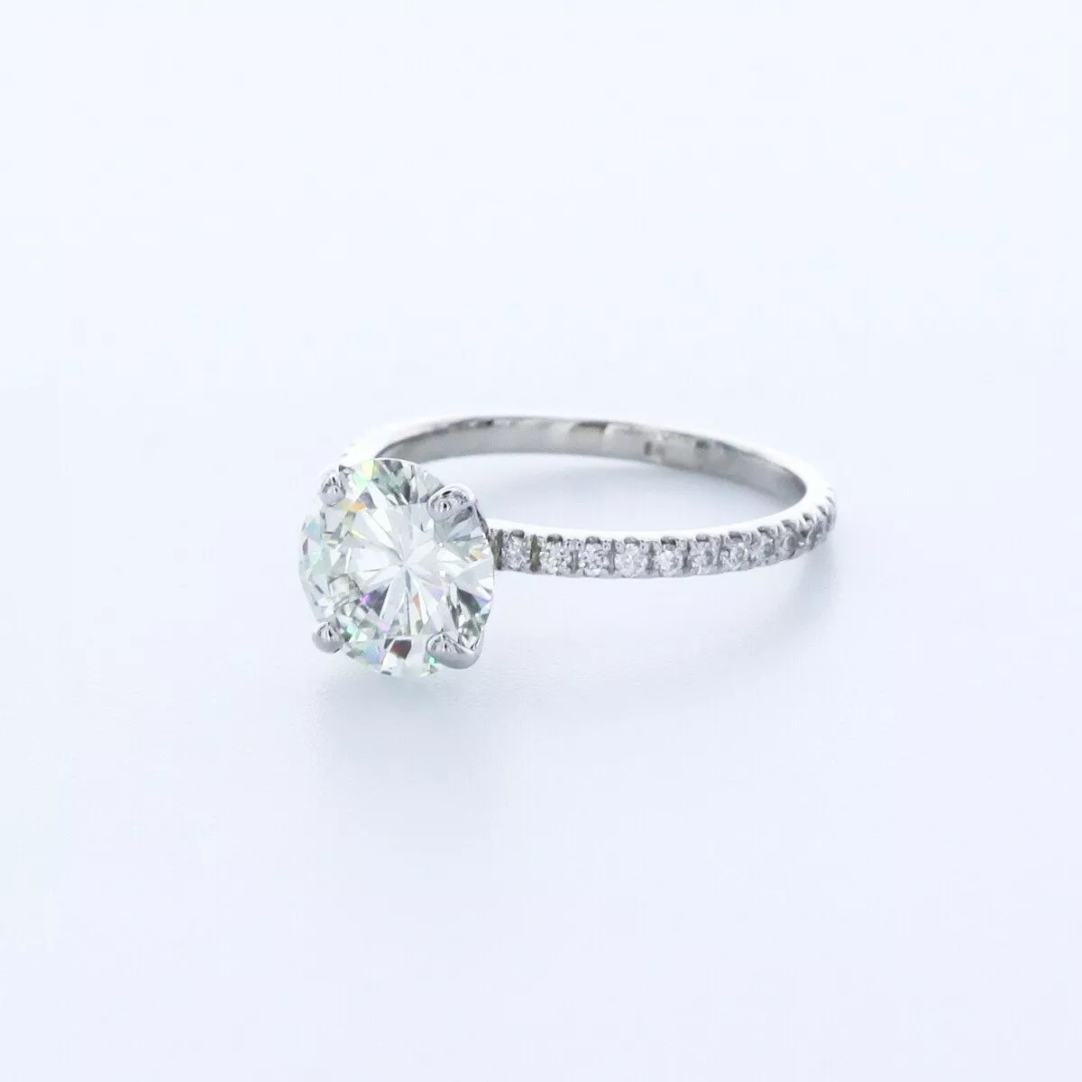 Side Stone Engagement Ring Petite 14K Gold 2.29 CT Round Lab-Grown Diamond I VS1
