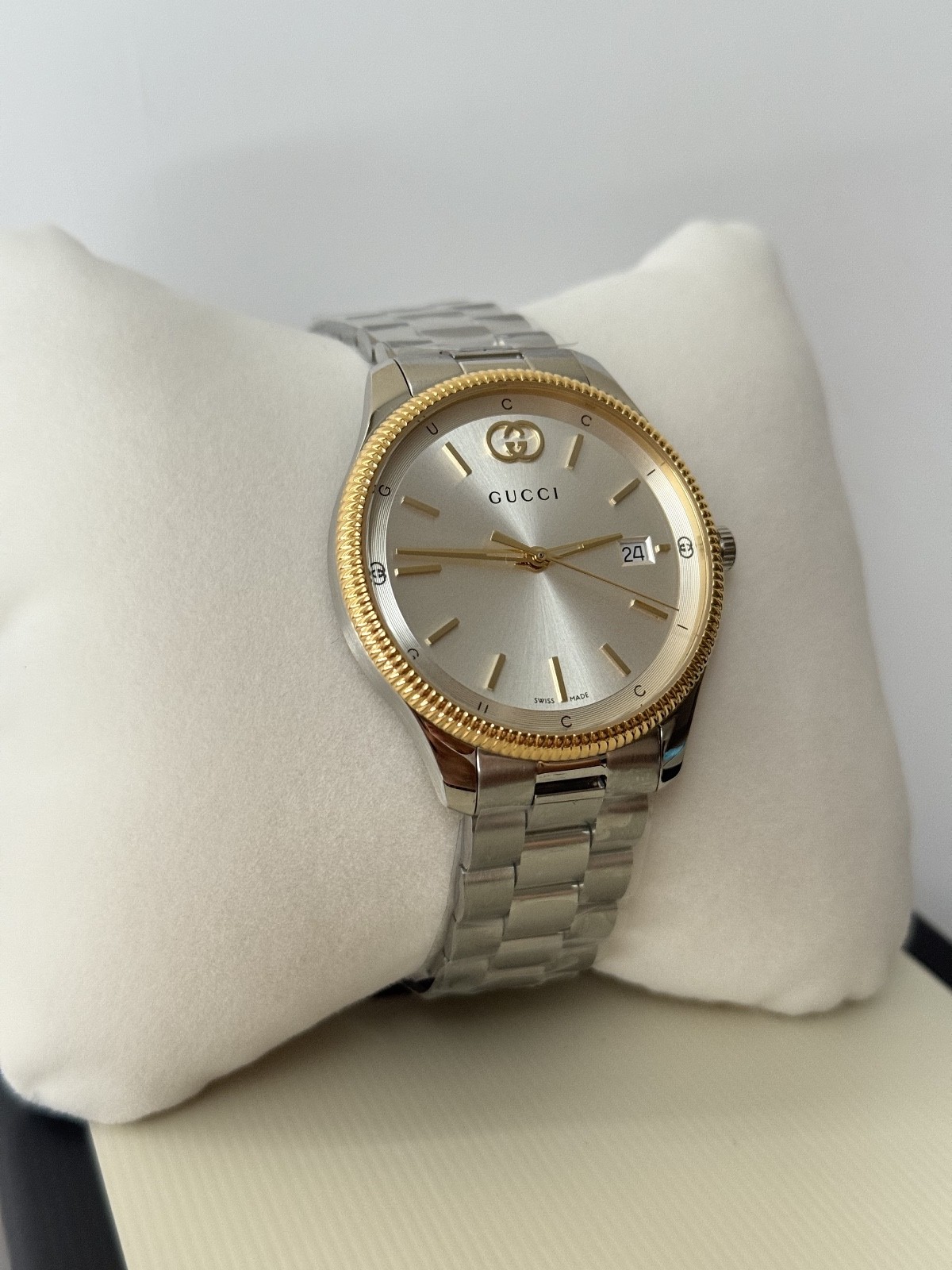 Gucci G-Timeless Quartz 38mm Yellow Gold Bezel Watch YA1264233