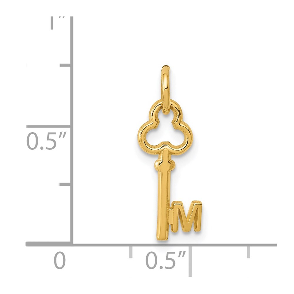 14k Yellow Gold Key Letter M Initial Fancy Charm Pendant L-15.53mm, W-6.88mm