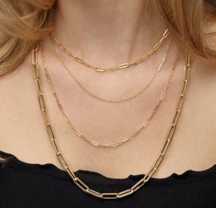 14K Rose Gold 1.5mm Hollow Paperclip Chain Necklace 16″-24″