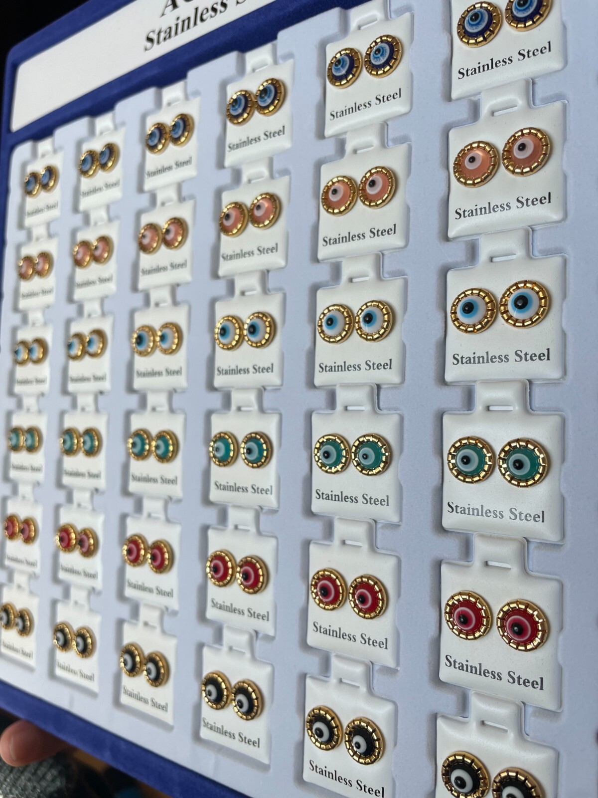 Wholesale 36pcs Stainless Steel Earrings Evil Eye Stud Silver Jewelry Lot Resale