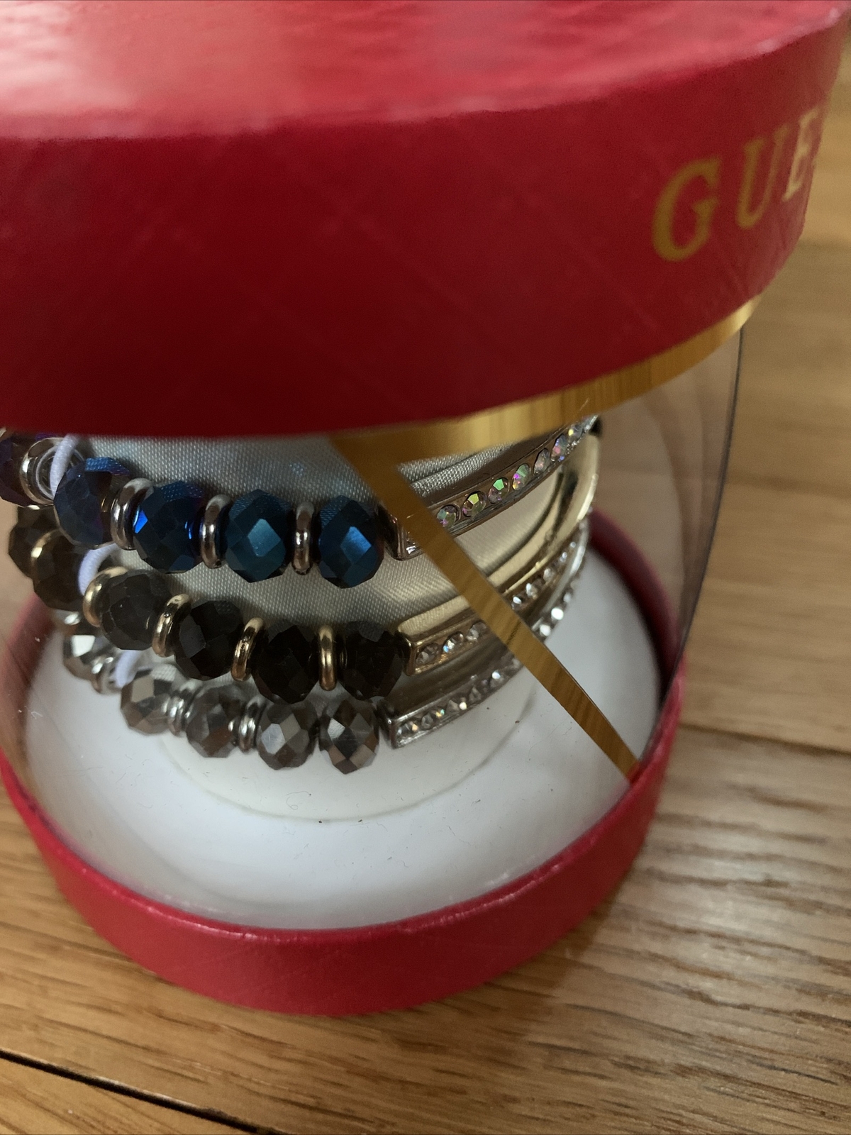 GUESS, Set Blue, Black,and Silver Beaded Pavé, Stretch Bracelets