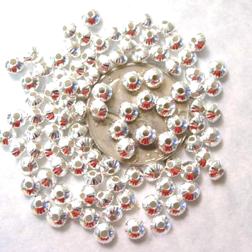 100 Bright Silver Plated Groovie Rondelle Beads 5MM