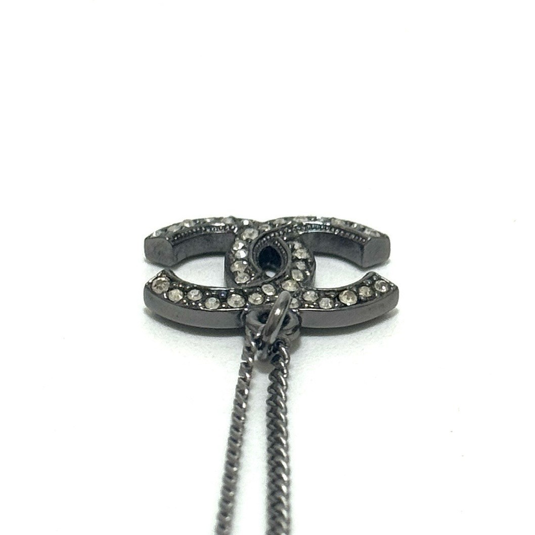 CHANEL A17S CC COCO Necklace Silver Rhinestone ImitationPearl Authentic JAPAN
