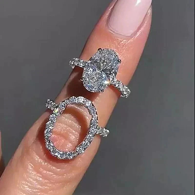 3CT Oval Lab Created Diamond Bridal Set Engagement Ring 14K White Gold Plated