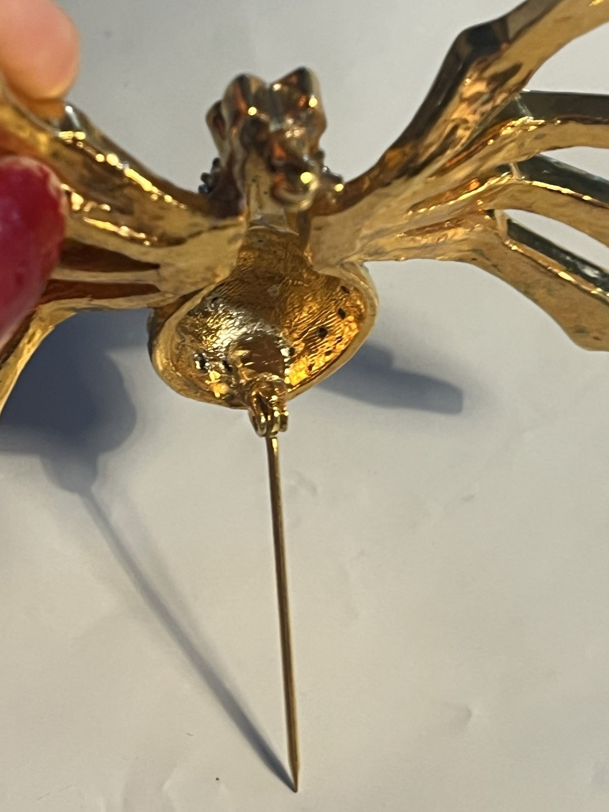 Vintage Spider Brooch Pin Gold Tone Clear Pavé Rhinestone Metal Animals & Insect