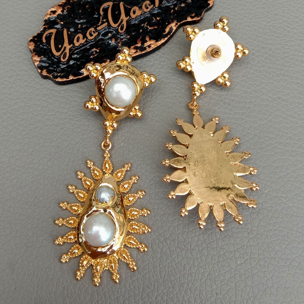 24 K Yellow Gold Plated Keshi Pearl Stud Earrings