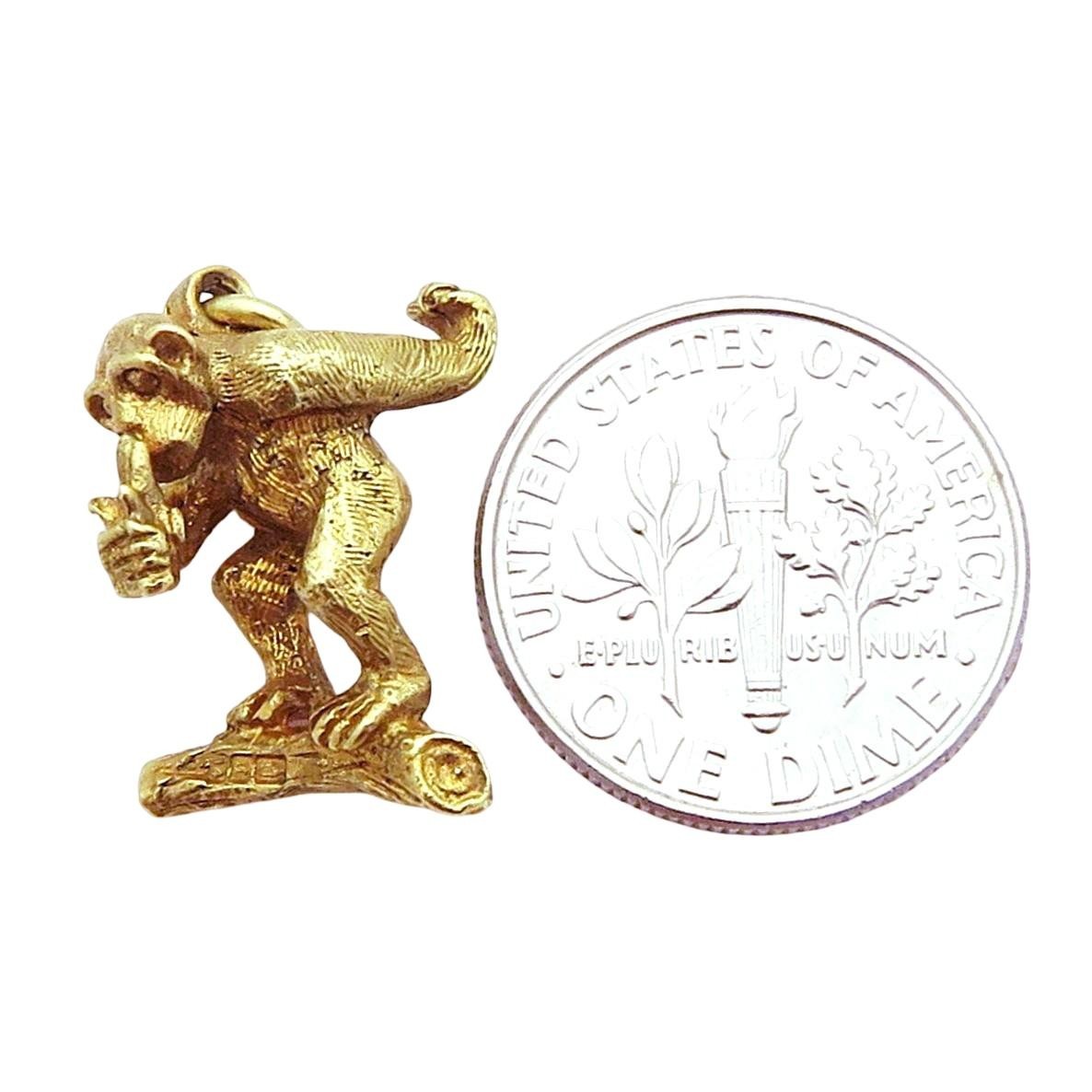 Rare Vintage 14K Gold 3D Monkey on Branch Eating a Banana Charm Ireland 1962