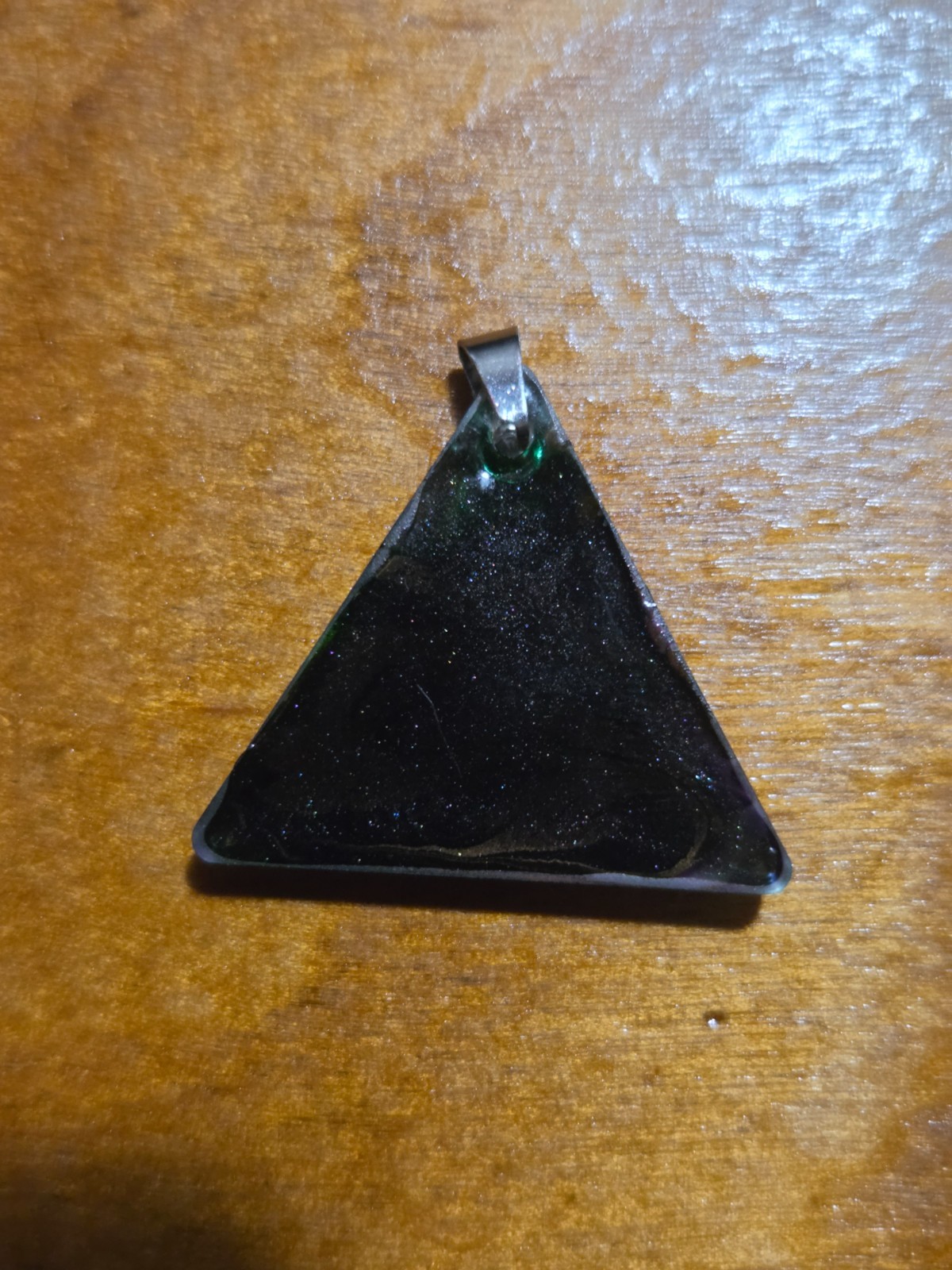 OOAK Green Purple Petri Effect Resin Triangle Pendant N114