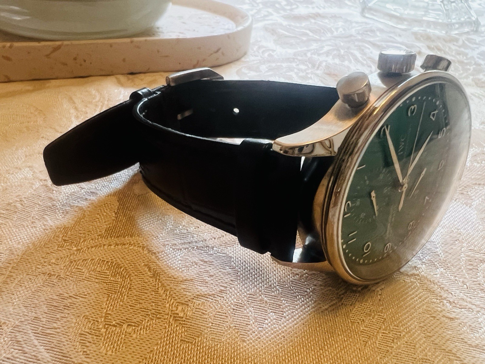 IWC Portugieser Chronograph Automatic Green Dial Black Leather 41mm 30m