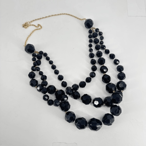 Lydell NYC Multi Strands Faceted Beaded Necklace Black Layered Chunky Y2K