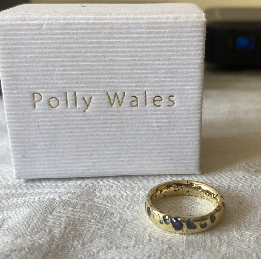 Classic Polly Wales Confetti Ring – 18k Yellow Gold and Sapphires – Size 6