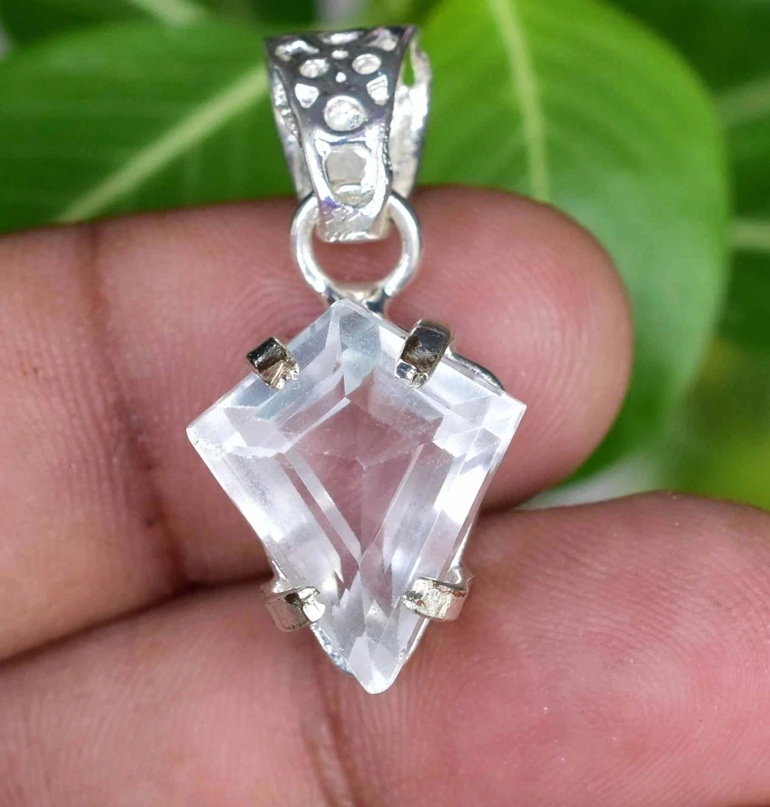 Natural Certified 23.75 CT White Sapphire Fancy Cut Jewelry Pendant 925 Silver