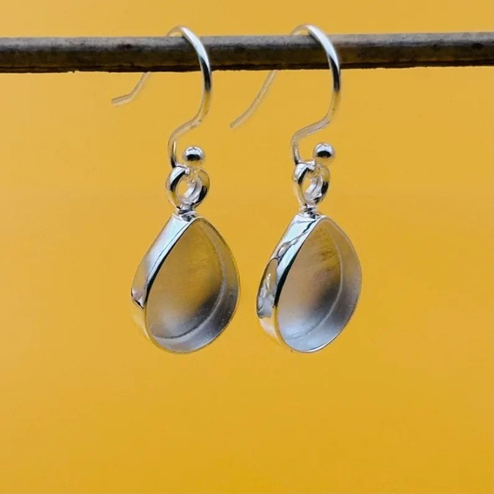 925 Sterling Silver 5x7mm Pear Bezel Hook Earrings Handmade Jewelry Setting