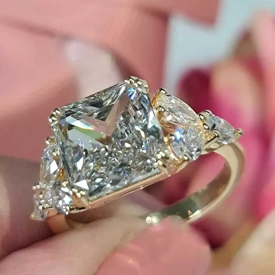 RARE 5.30 Ct Certified Asscher Cut Natural White Diamond Ring Yellow Gold Finish