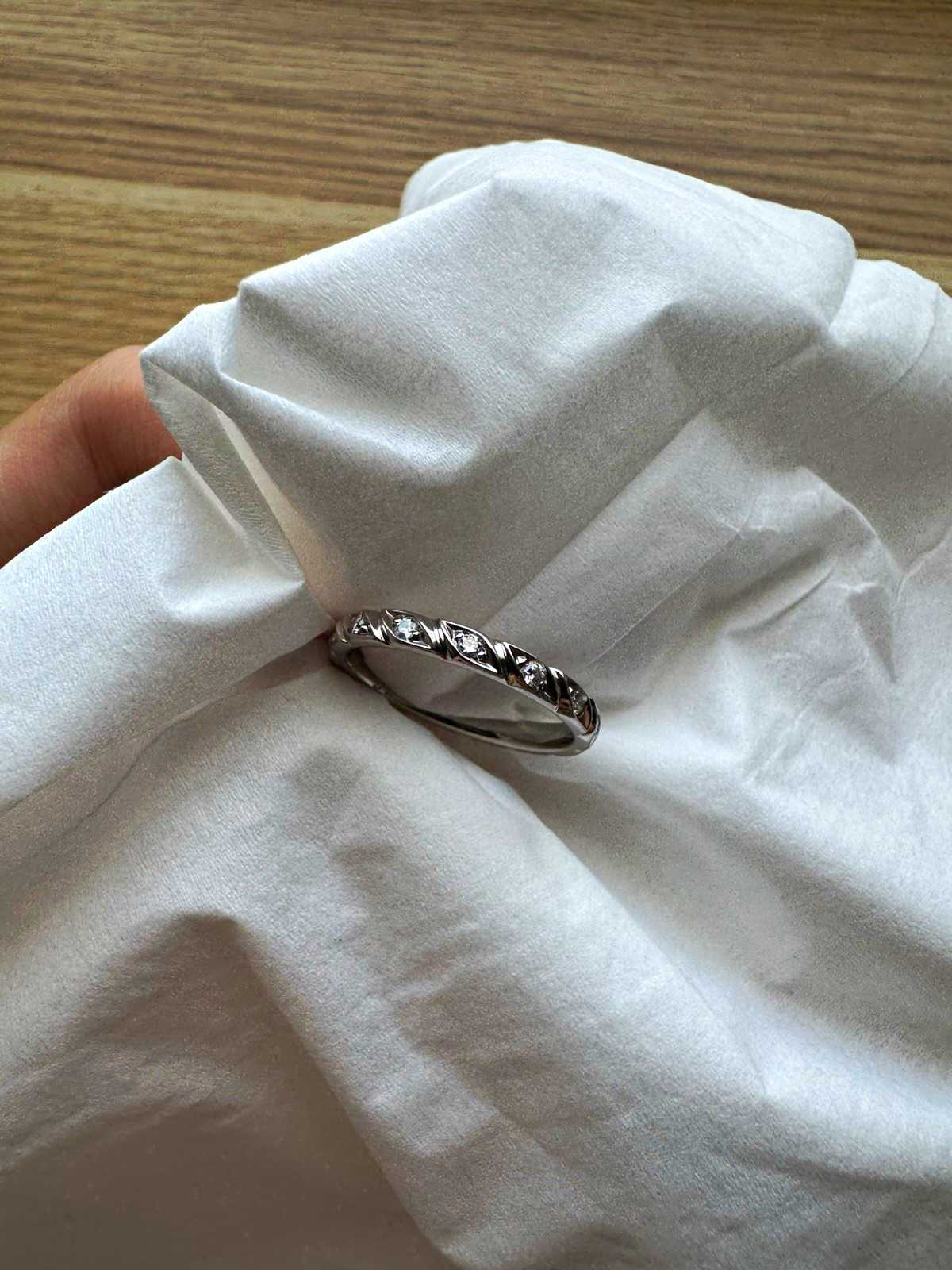 Chaumet Signed 18k White Gold Round Diamond Wedding Band Ring 2mm Size 54
