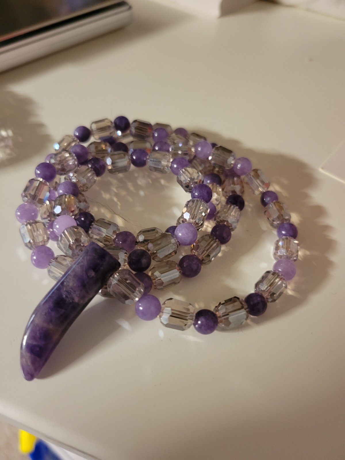 Amethyst Pendant & Lavender Beaded Genuine Crystal Necklace – Artisan Handmade