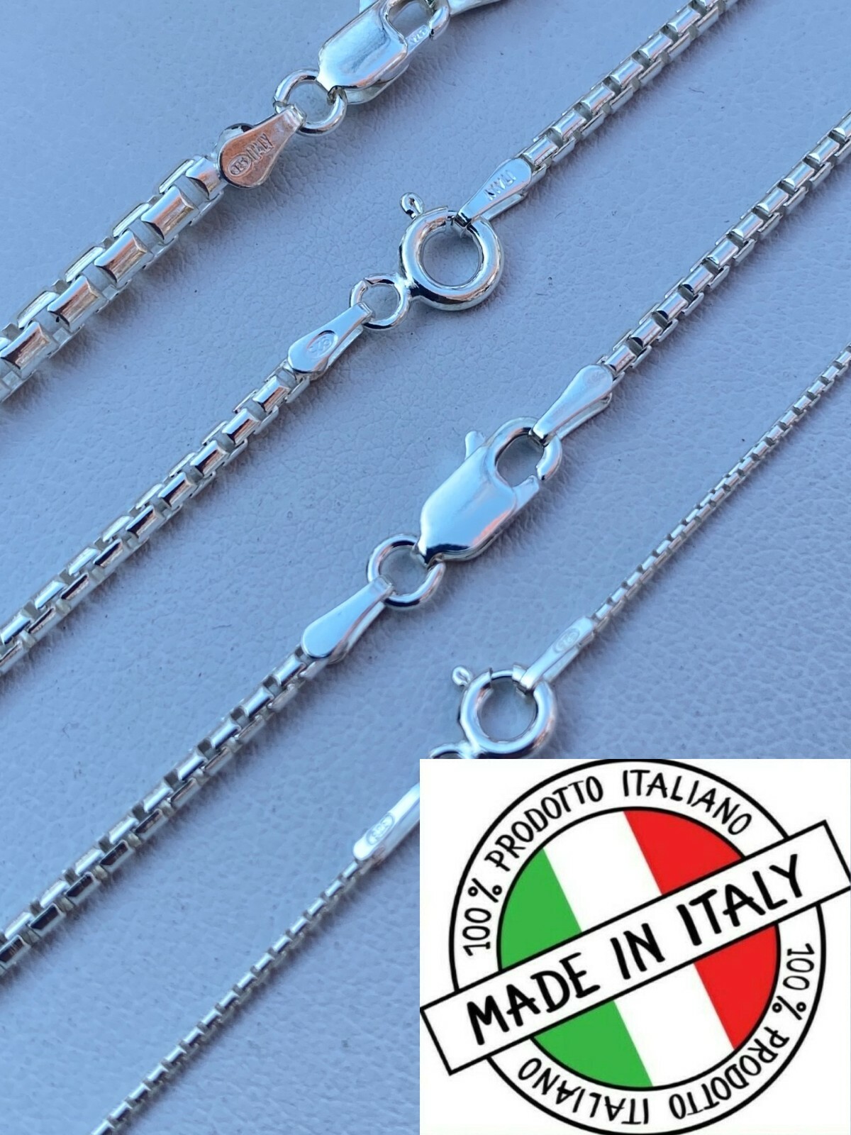 Real Solid 925 Sterling Silver Rounded Box Chain 1-3mm Necklace Men Ladies Snake