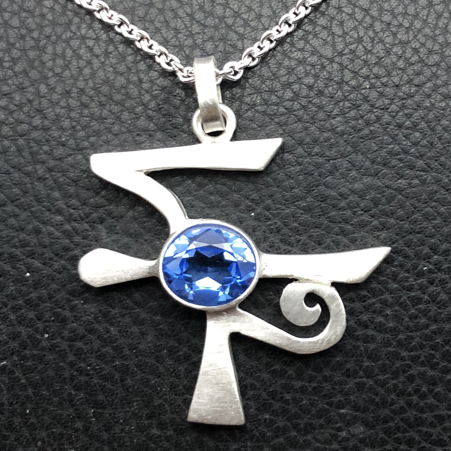 MJG STERLING SILVER EYE OF HORUS PENDANT. LAB AQUAMARINE. JIMMY PAGE. ZEPPELIN