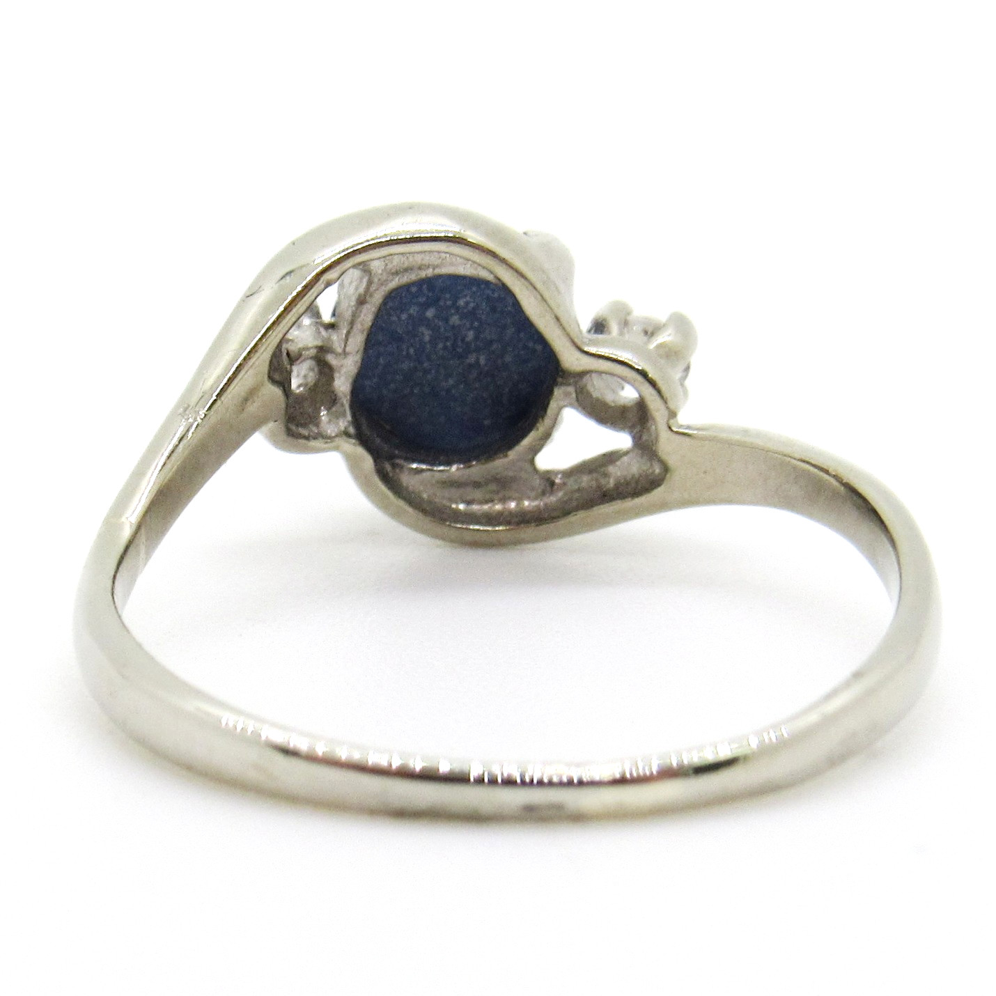 10k White Gold Blue Star Sapphire Gemstone Right Hand Ring Diamond Accents