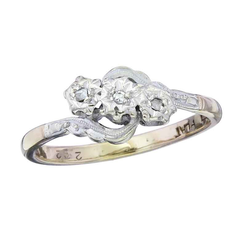 Ring Diamonds 375 Yellow Gold Platinum Antique