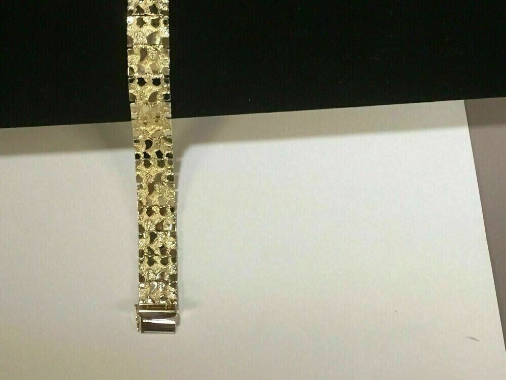 14k Yellow Gold Finish Handmade Adorable Men’s Nugget Bracelet 17 mm 8.5″ Inch