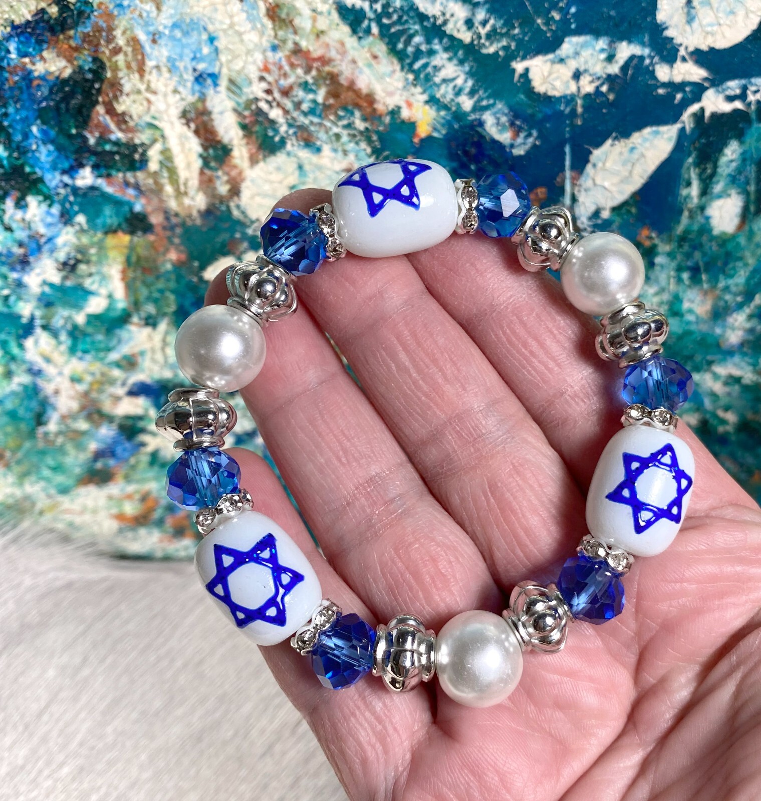 Jewish Bracelet Star of David Bracelet Jewelry Beaded White Handmade Bracelet