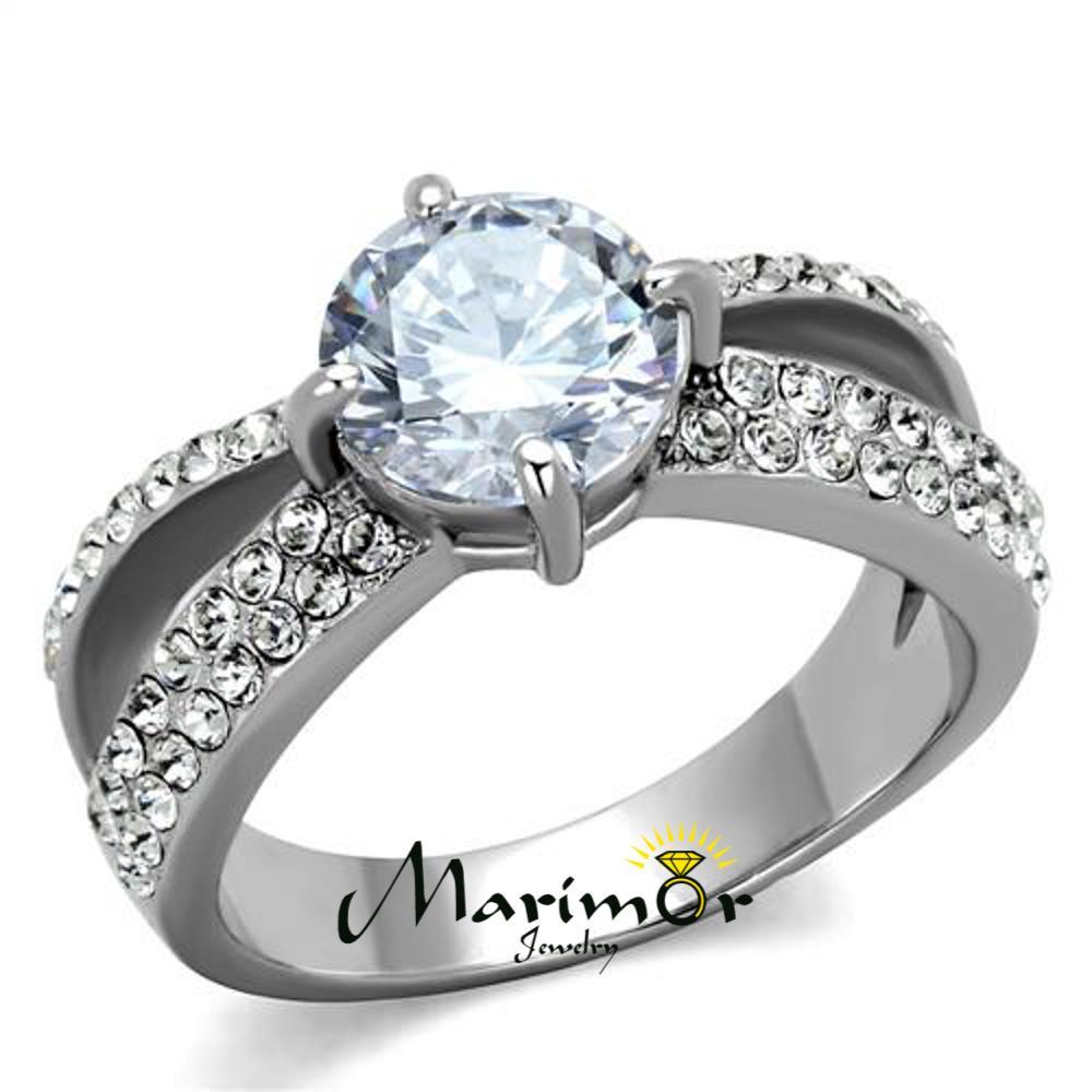 2.56Ct Round Cut CZ Stainless Steel Split Band Engagement Ring Women’s Size 5-10