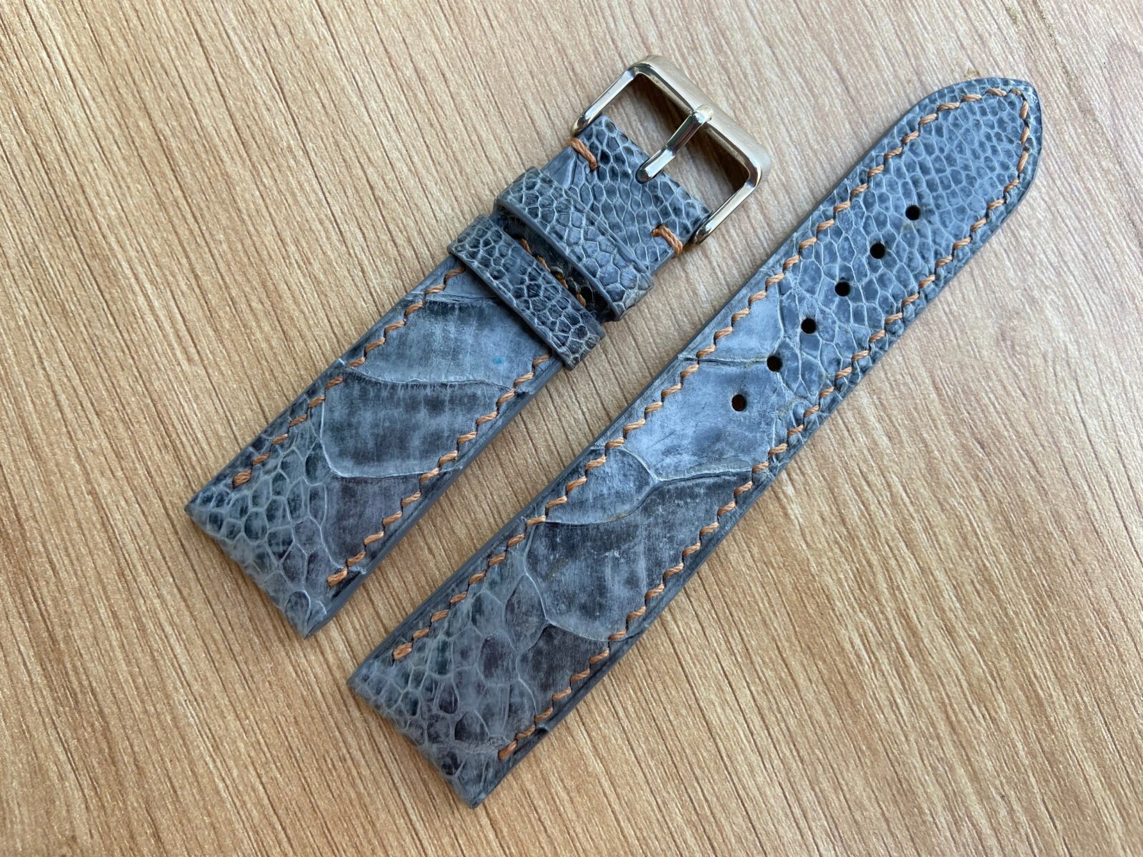 Gray Ostrich Leather Watch Strap Band, Size 18mm 19mm 20mm 21mm 22mm 24mm 26mm