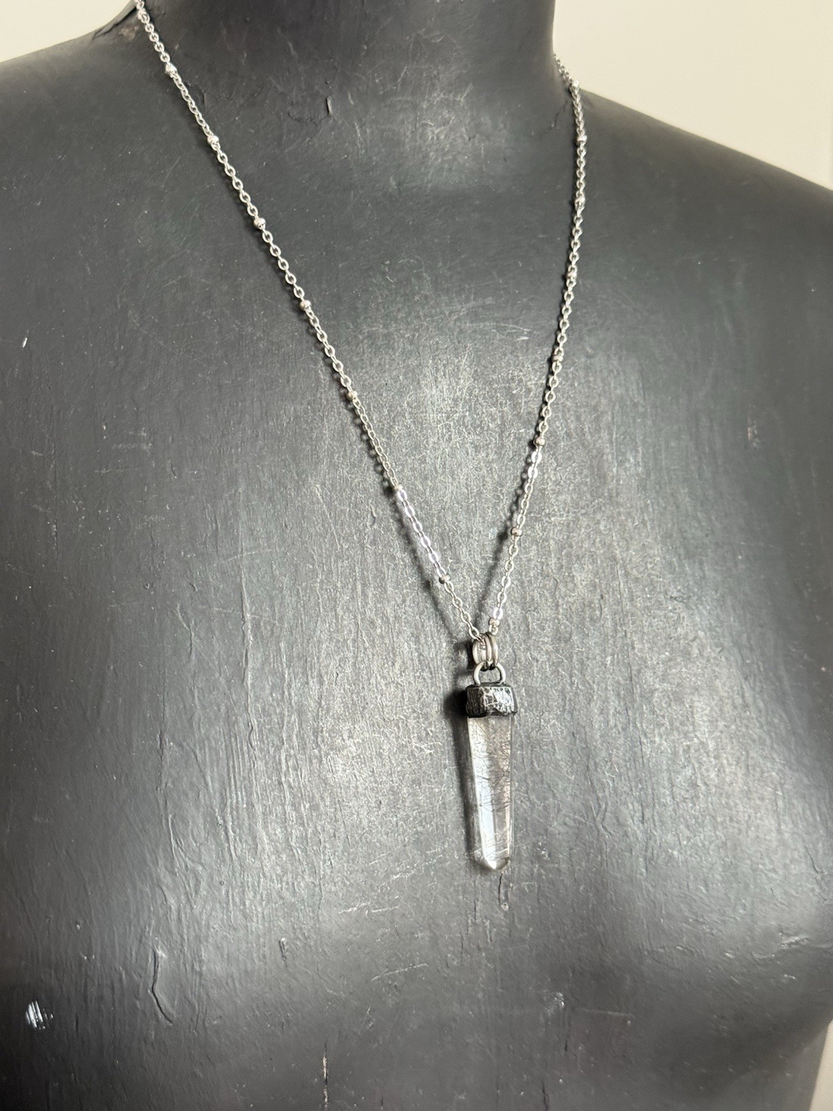 rutilated quartz point pendant necklace statement jewelry black rutile in Quartz