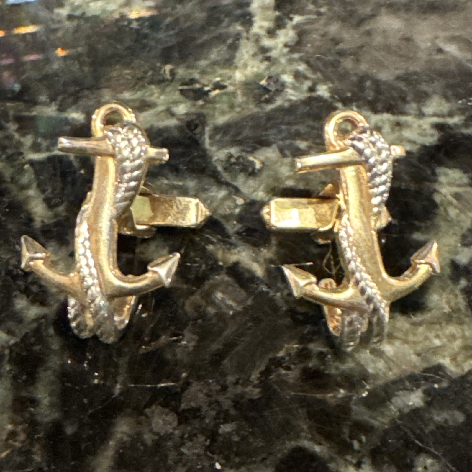 Anchors Shiny 2 Tone Vintage 1″ Cuff Links Navy Naval Merchant Marine EUC Gift
