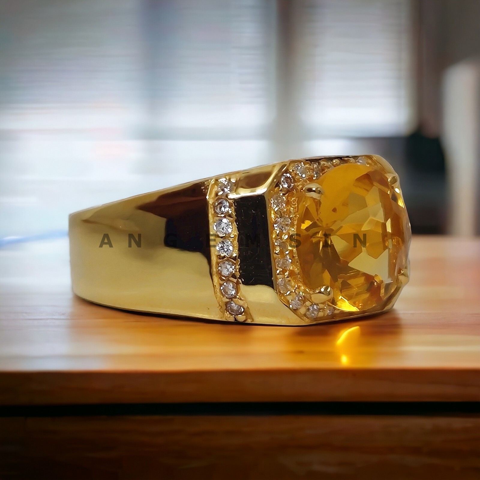 Citrine With 925 Sterling Silver Gold Plated Ring For Men’s #AL573