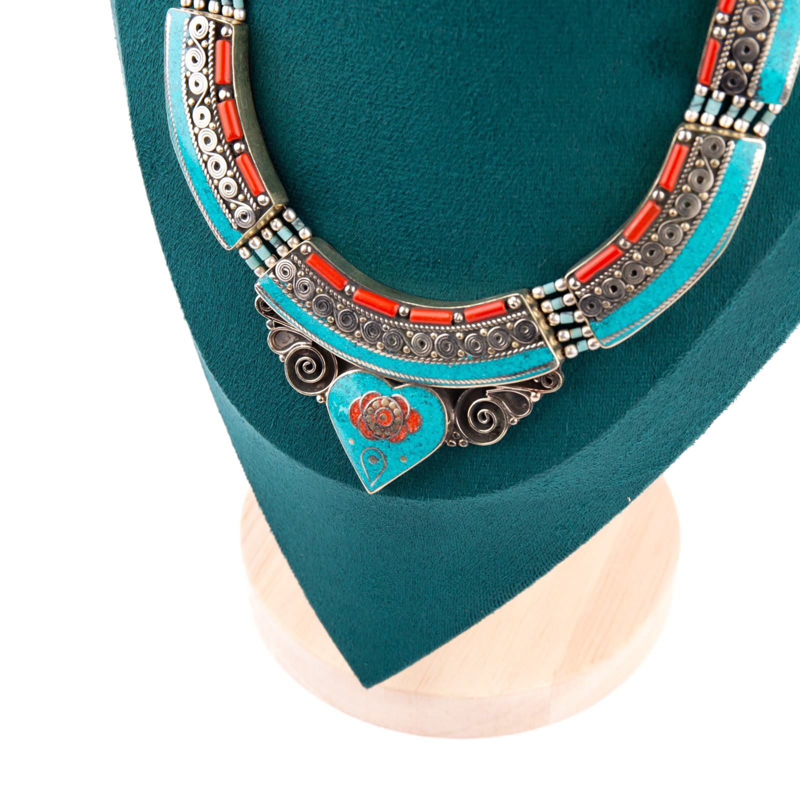 Antique Tibetan Necklace Turquoise Coral Choker, Handmade Tribal Statement