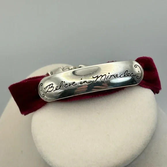 Brighton Believe in Miracles Bracelet Purplish Red Velvet Silver Plated 7.5″