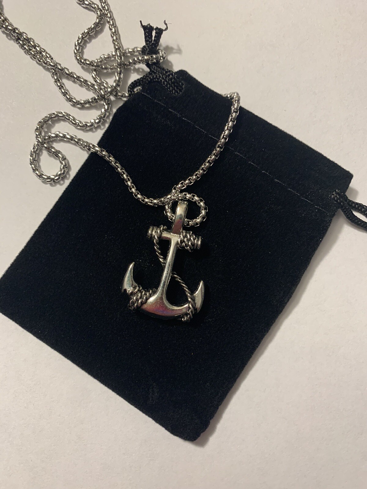 Mens Silver Stainless Steel Beach Nautical Anchor Pendant