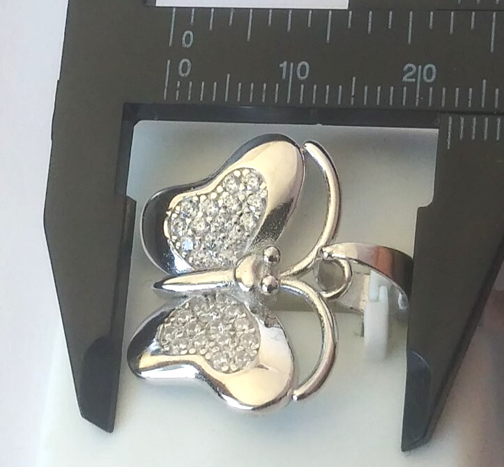 925 STERLING SILVER CZ micropave FLASHY BUTTERFLY PENDANT cubic zirconia 23x22mm