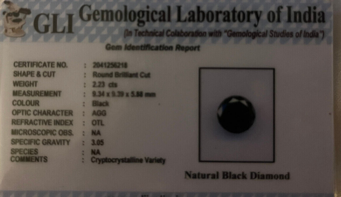 GLI Round Brilliant Cut Black Diamond – 2.48 Cts.