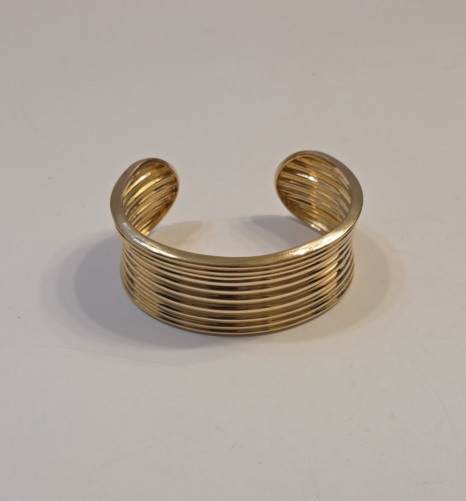 Vintage Ross-Simons Sterling Silver Gold Gilt Ribbed Wide Cuff Bracelet 7.25″