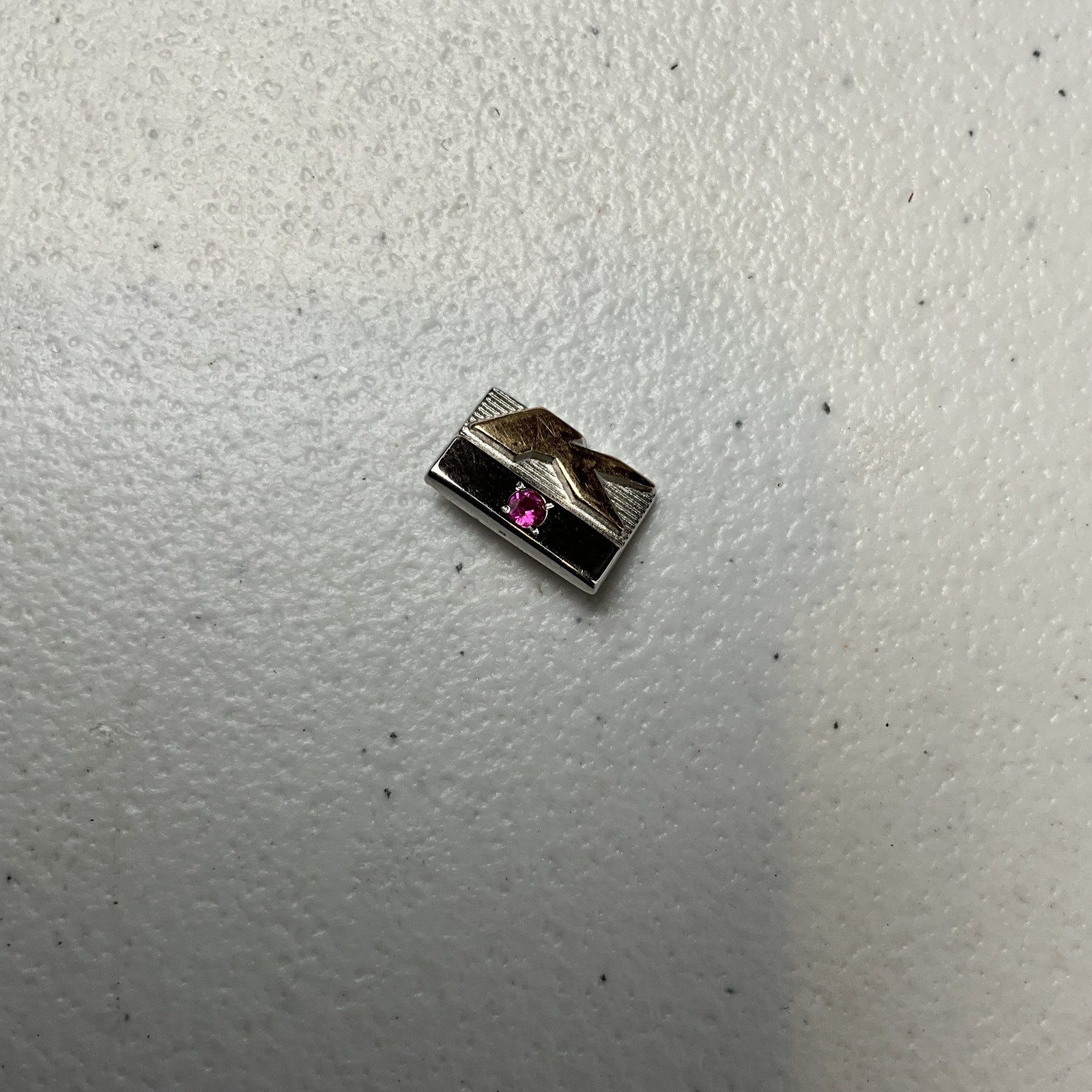 Two-Tone Rectangular Charm with Red Stone Accent 1/5 10K GF KMART K MART