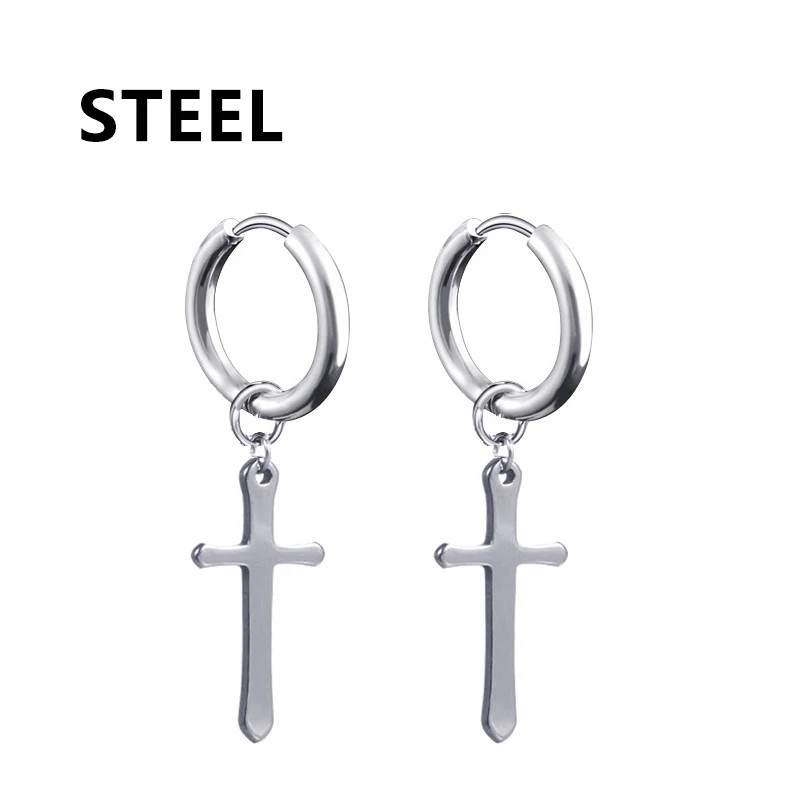 2 Pc Stainless Steel Hoop Earrings Men Black Tone Gothic Small Punk Jewelry