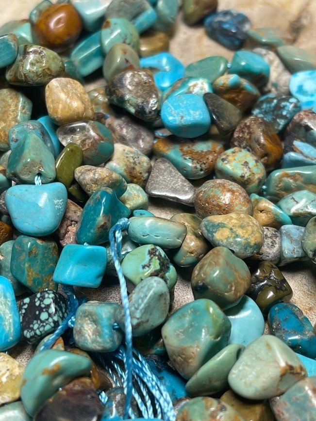 Natural HuBei Turquoise Beads Strands, Nuggets, Tumbled Stone