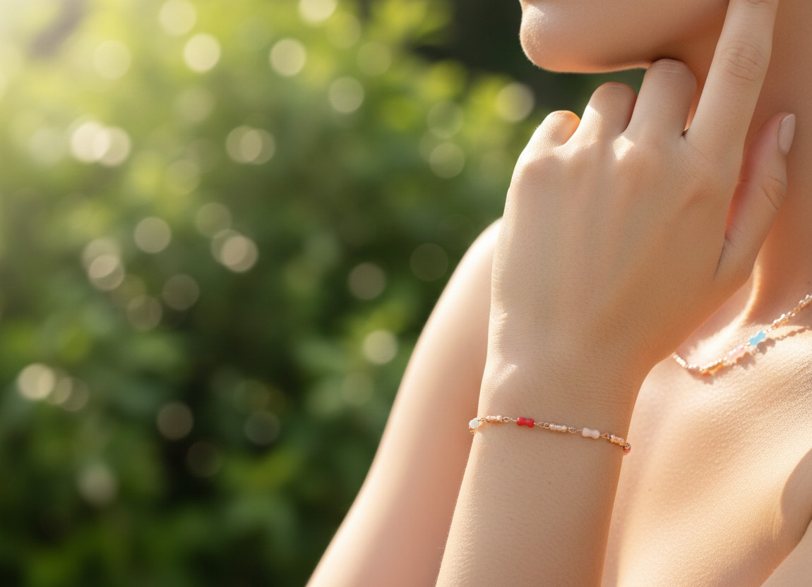 Multicolor Beaded Bracelet Dainty Rose Gold Plated Chain Bracelet For Valentine