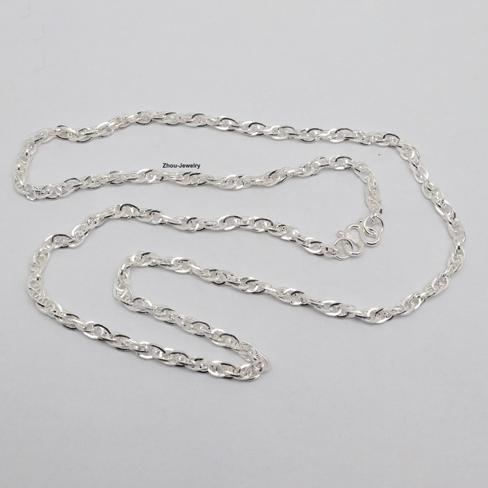 Pure 999 Fine Silver Necklace 3mm Oval Link Chain Women’s Necklace 19.7inch L