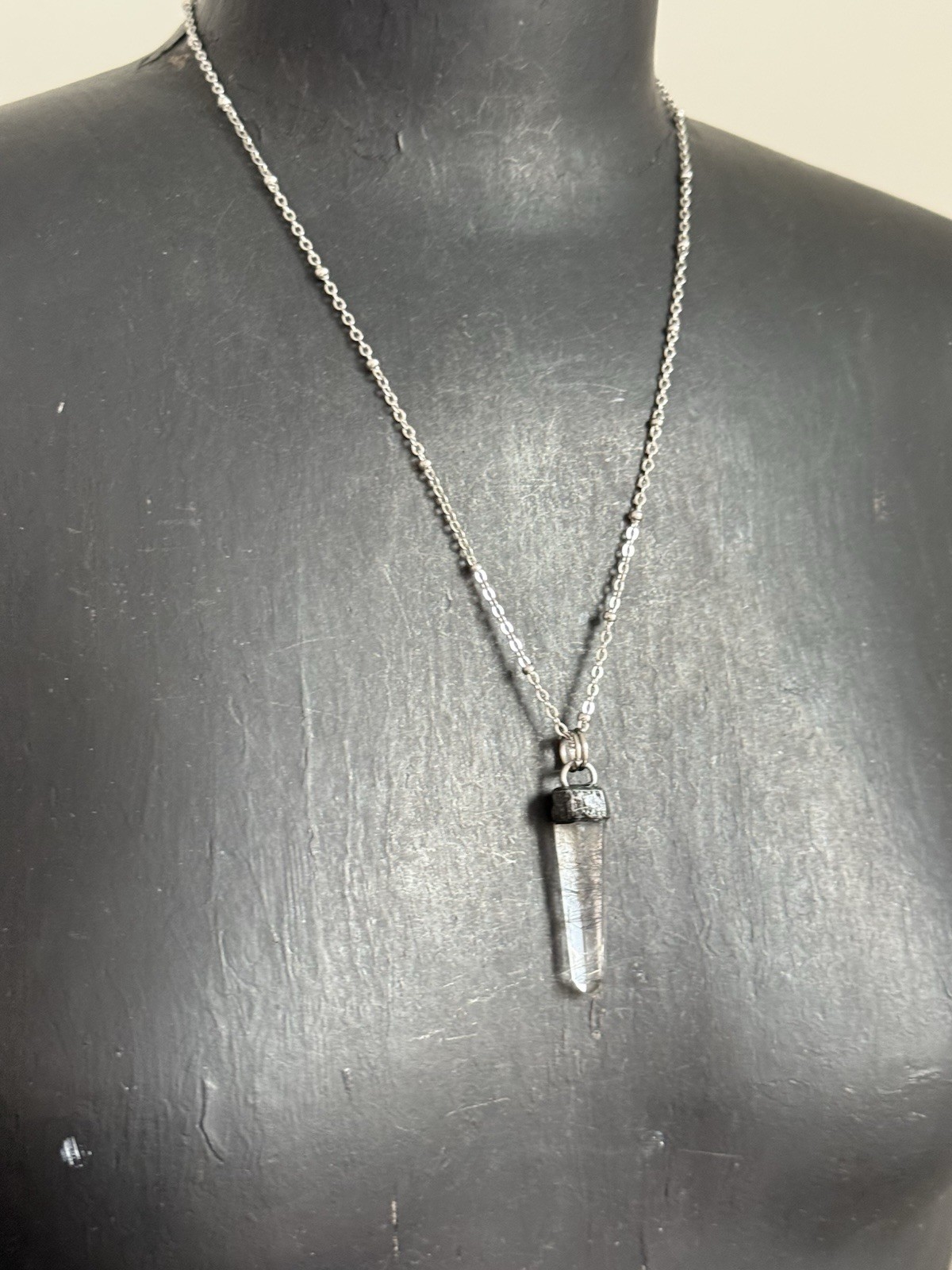 rutilated quartz point pendant necklace statement jewelry black rutile in Quartz