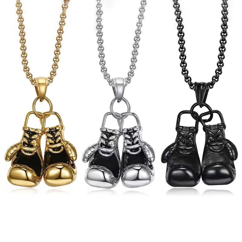Mens Unisex Boxing Gloves Pendant Necklace Punk Hip Hop Biker Jewelry Chain 24″