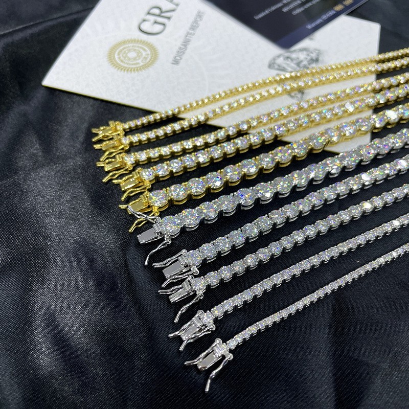 2-6.5mm D/VVS1 Moissanite Tennis Chain Necklace Bracelet Hip Hop PASS TESTER
